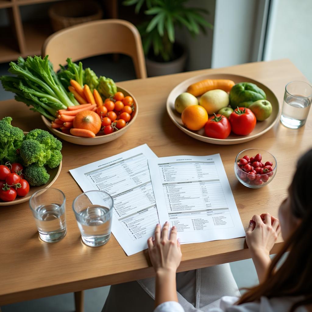 Klinisk ernæringskonsultasjon med friske grønnsaker og frukt